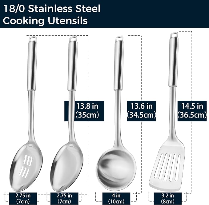 18/0 Stainless Steel Kitchen Cooking Utensil Set, Ergonomic Handle, Dishwasher - Image 3