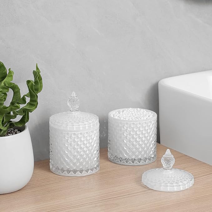 rejomiik 2 Pack Qtip Holder Thick Glass Apothecary Jars - Image 2