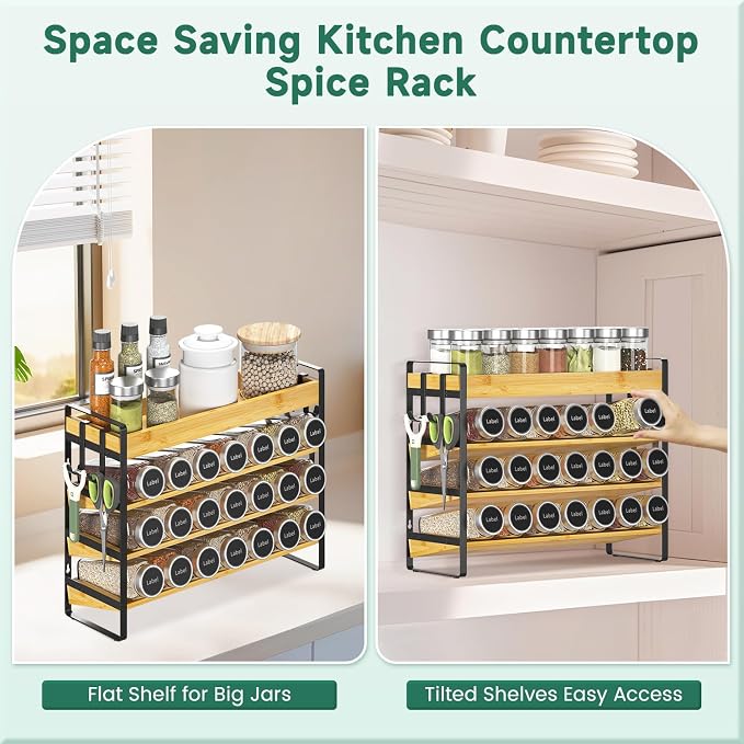 EsLuker.ly Spice Seasoning Rack Organizer Kitchen Countertop, 4 Tier Bamboo - Image 5