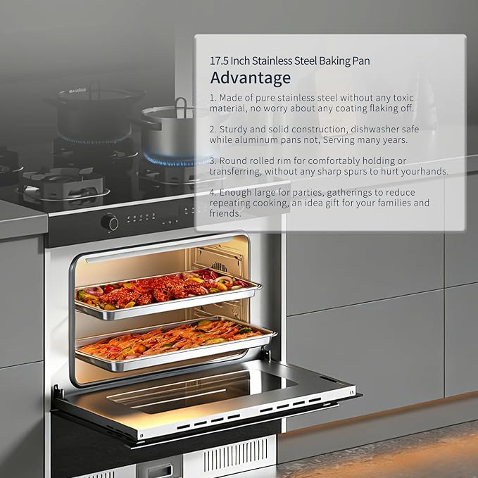 Stainless Steel Baking Sheet Set of 2-16" x 12" x 1" Heavy Duty Cookie Sheets - Image 5
