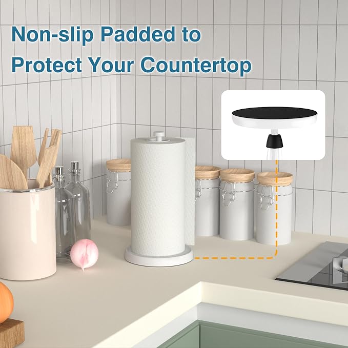 White Paper Towel Holder Countertop, Stainless Steel, Weighted Base, Paper - Image 4