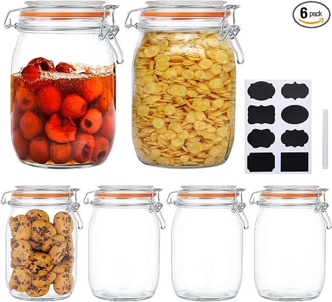 Glass Jars 32oz, Airtight Glass Food Storage Jar by Encheng