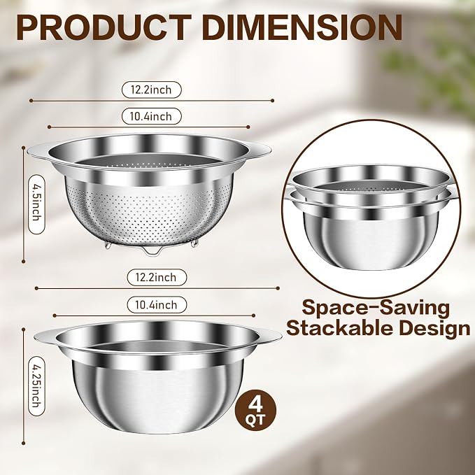 Colander, Strainer Bowl, Stainless Steel Colander, Rice Washing Bowl, Pasta - Image 7