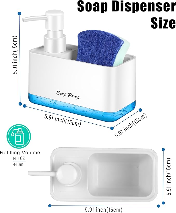 Dish Soap Dispenser with Sponge Holder, 2-in-1 Countertop Small Soap Dispenser - Image 4