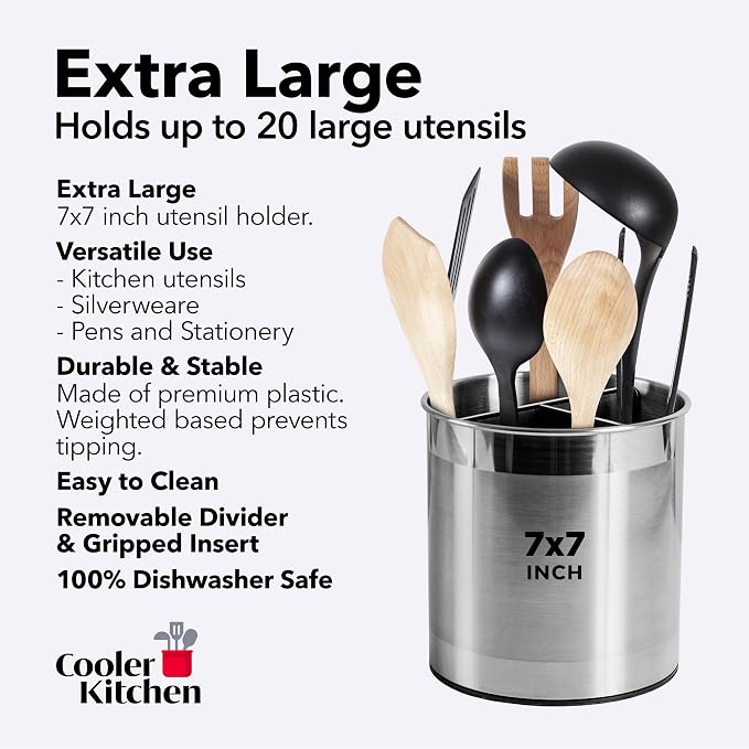 Cooler Kitchen Rotating Extra Large Stainless Steel Utensil Holder Caddy - Image 5