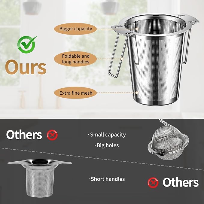 2Pack Long-Handled Tea Strainer, BOMANSI BOMS Stainless Steel Tea Infuser - Image 2