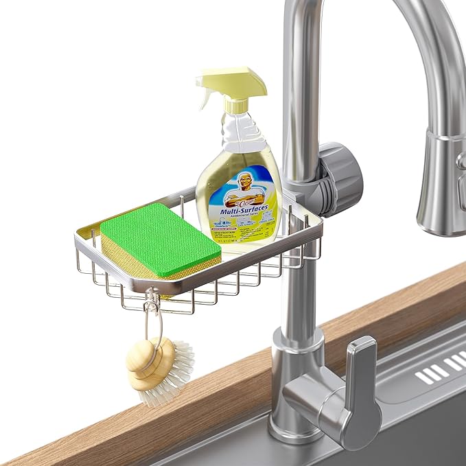 LONIN Stainless Steel Kitchen Sink Organizer Caddy – Over Faucet Sponge & Brush by LONIN