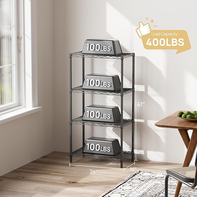 SINGAYE 4 Tier Storage Rack Wire Shelving Unit Shelves Metal - Image 6