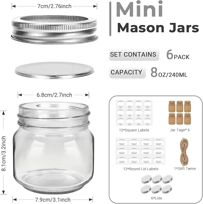 Eathtek Small Mason Jars 8oz/240ml - Image 2