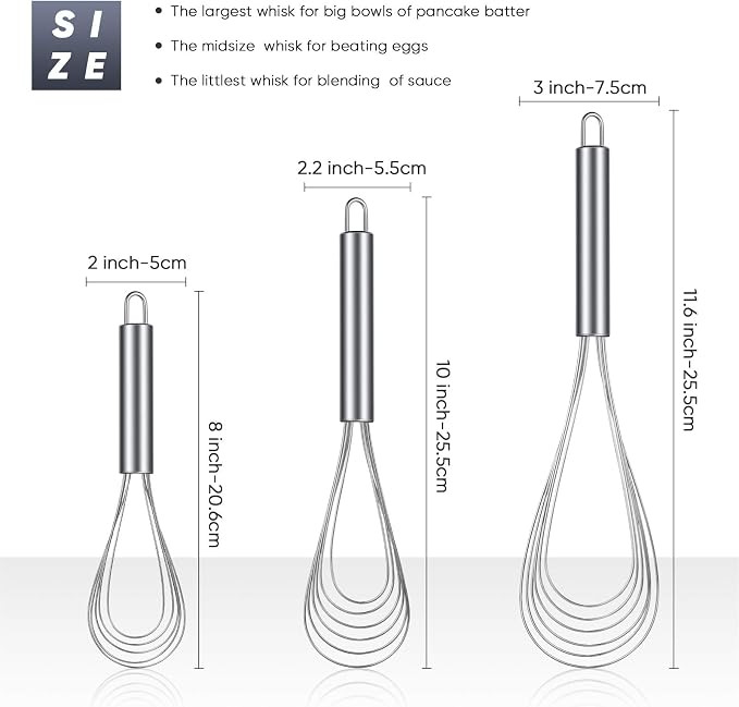 Patelai 3 Pieces Stainless Steel Kitchen Flat Whisk Set Stainless Steel Flat - Image 2