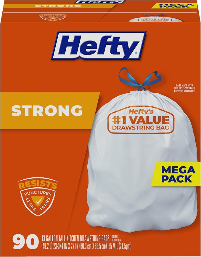 Hefty Strong 13 Gallon Trash Bags, Tall Kitchen Trash Bags, UnscentedLarge by Hefty
