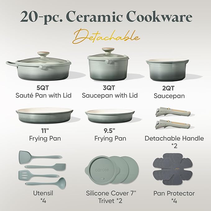 CAROTE 20Pcs Titanium Cookware Set, Pots and Pans Set Non Stick, Kitchen - Image 2