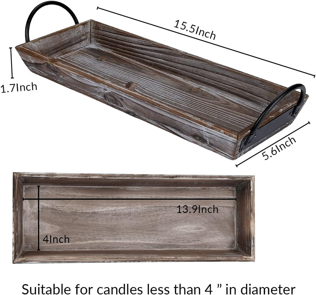 Vintage Wood Candle Tray, Metal Handles, Farmhouse Centerpiece, Home