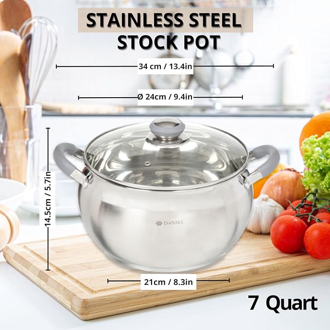 Daniks Modern 7 Quart Stainless Steel Stock Pot - Image 3