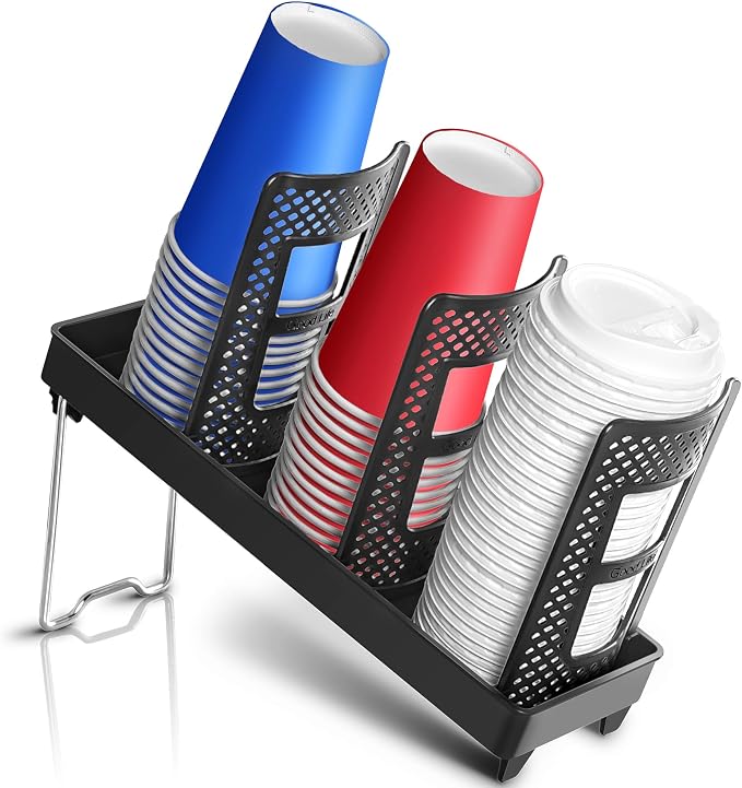 Paper Cup and Lid Holder, Disposable Coffee Cup Dispenser, 3-Slot Upright Paper by Wymulot