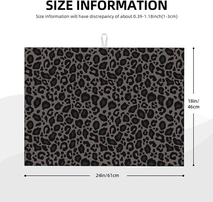 Black Grey Leopard Print Dish Drying Mat Cheetah Wild Animal Dark Skin Drying - Image 3