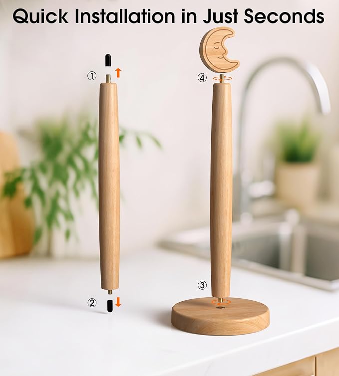 KitchLife Cute Wooden Paper Towel Holder Countertop - Image 4
