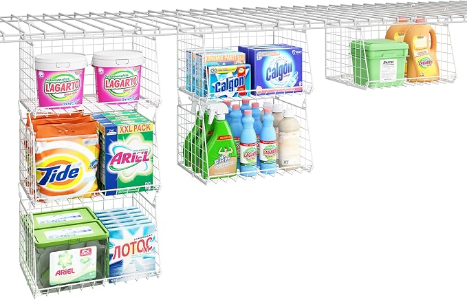 3-Tier Hanging Laundry Basket Organizer：Foldable Wire Shelf Laundry Room - Image 8