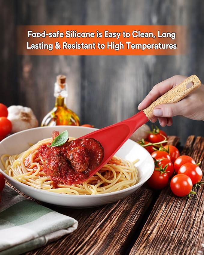 Cooking Spoon for Nonstick Cookwares, Wood Handle Spoon for Mixing, and Scrape - Image 4