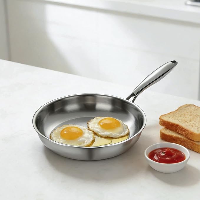SuperCook 10 Inch Tri-Ply Clad Stainless Steel Frying Pan, Stainless Steel Fry - Image 6
