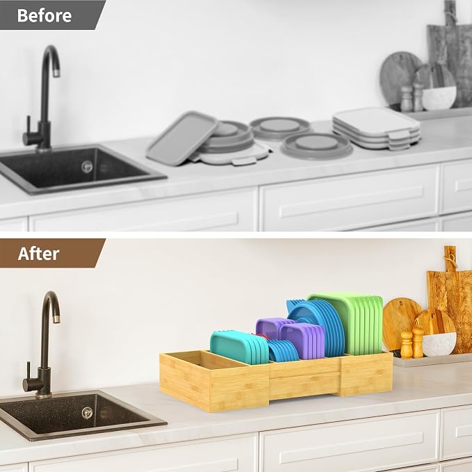 Retro Shaw Lid Organizer for Cabinet, Bamboo Expandable Kitchen Organizer - Image 6