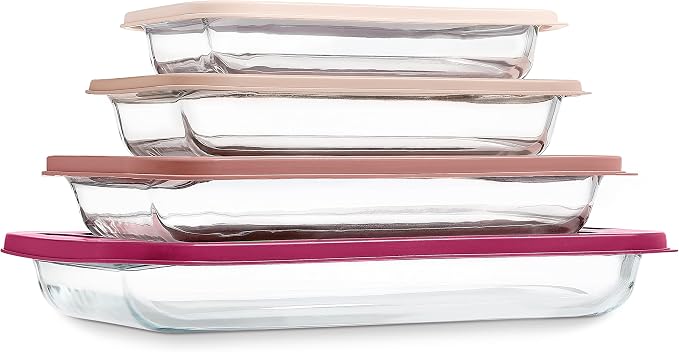 COOK WITH COLOR 8-Piece Deep Glass Baking Dish Set with Plastic Lids – by CookwithColor