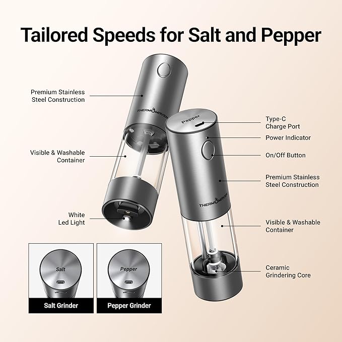 ThermoMaven Upgraded Larger Capacity Electric Salt and Pepper Grinder Set - Image 6