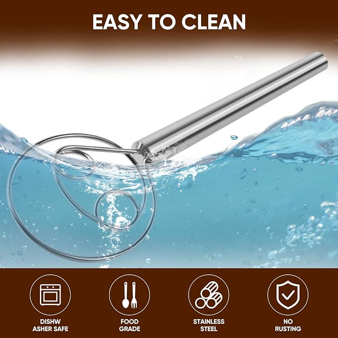 Maxjoy Danish Dough Whisk Stainless Steel Hook Dutch Style Bread Mixer - Image 7