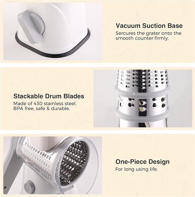 Rotary Cheese Grater Hand Crank, Kitchen Mandolin Vegetable Cheese Shredder - Image 7