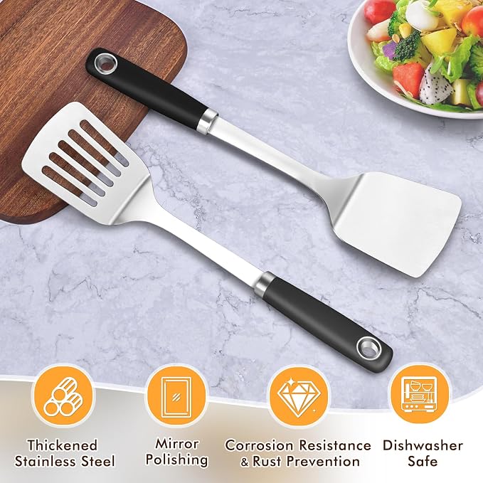 Stainless Steel Spatula, Metal Spatula Slotted Turner, Heavy Duty Sturdy - Image 2