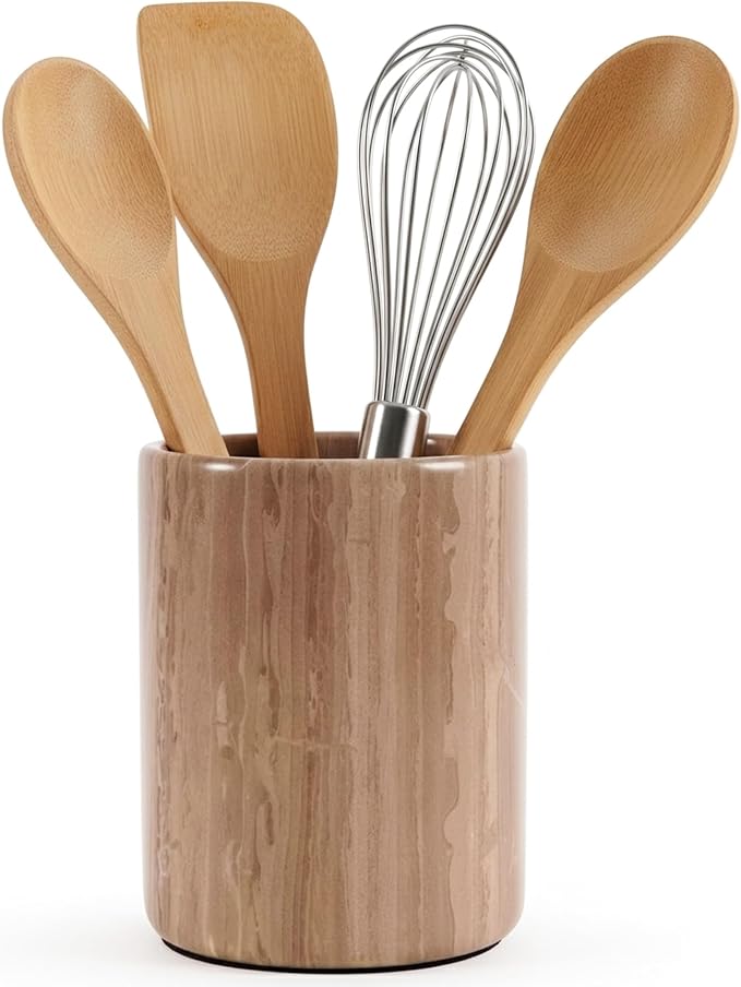 Radicaln Marble Utensil Holder 6.5" Inches Natural Brown Handmade Spatula Set by RADICALn