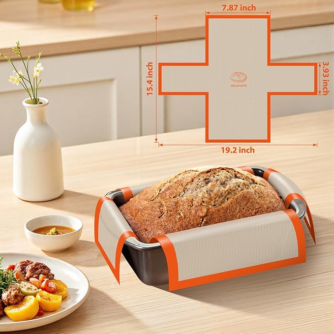 Silicone Baking Mat Set of 4, Nonstick Reusable Silicone Bread Sling & Loaf Pan - Image 5