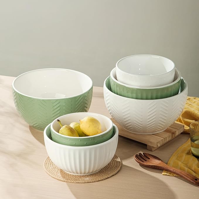 HAPPY KIT Ceramic Mixing Bowls Set, Nesting Bowls Set - Image 6