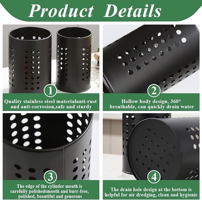 Evanda Kitchen Utensils Holder for Countertop Pack of 2, Stainless Steel Black - Image 7