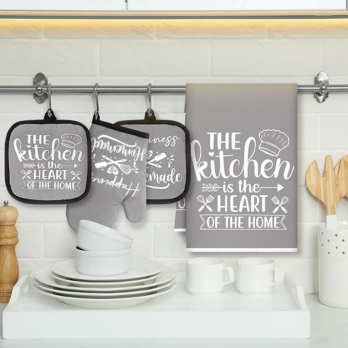 Sratte 6 Pcs Kitchen Decor Accessories Set Farmhouse Towels Pot Holders Oven - Image 3
