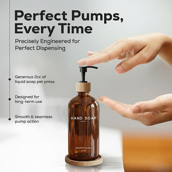 Amber Glass Hand Soap Dispenser Bathroom Set by Brighter Barns - Image 4