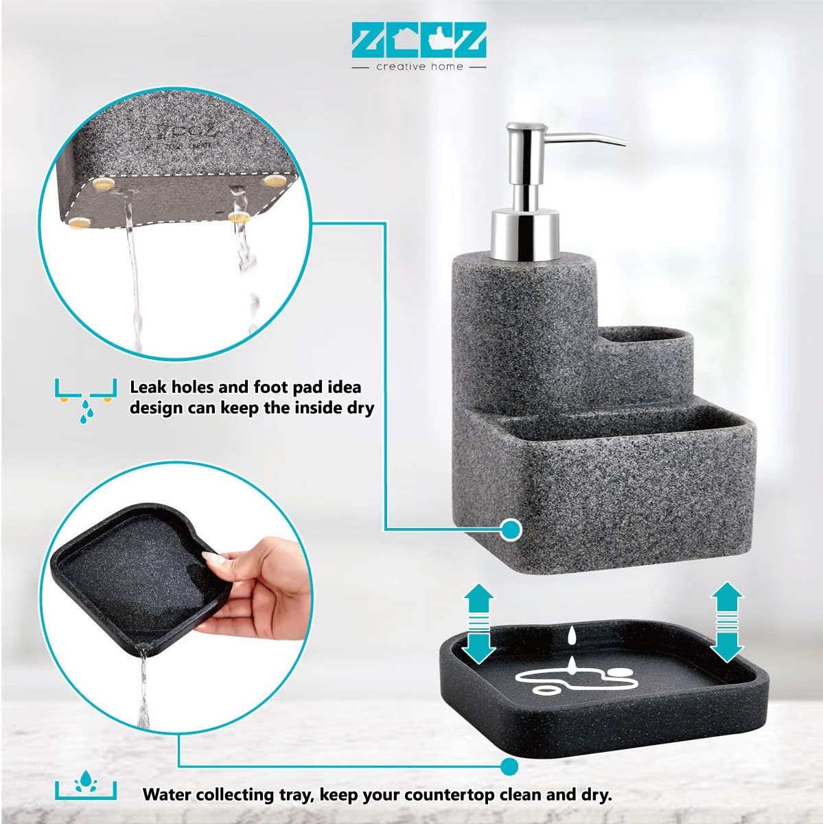 Black Soap Dispenser with Sponge Holder, Kitchen Soap Dispenser Pump