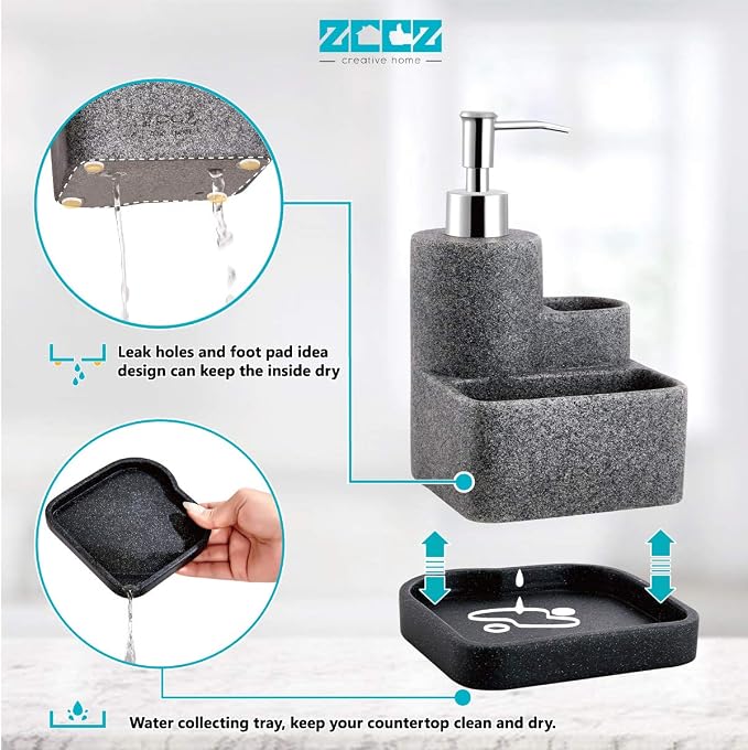ZCCZ Black Soap Dispenser with Sponge Holder, Kitchen Soap Dispenser Pump - Image 4