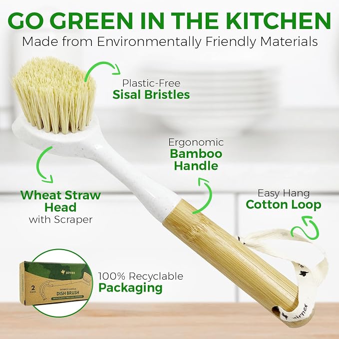 AIRNEX Bamboo Dish Brush Set of 2 - Image 2