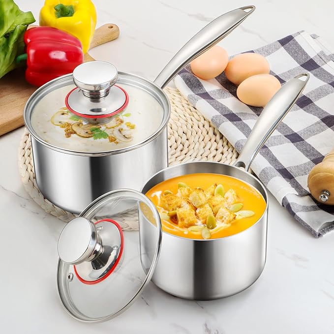 E-far Triply Stainless Steel Saucepan Set, 1Qt & 3 Qt Sauce Pan Pot - Image 7