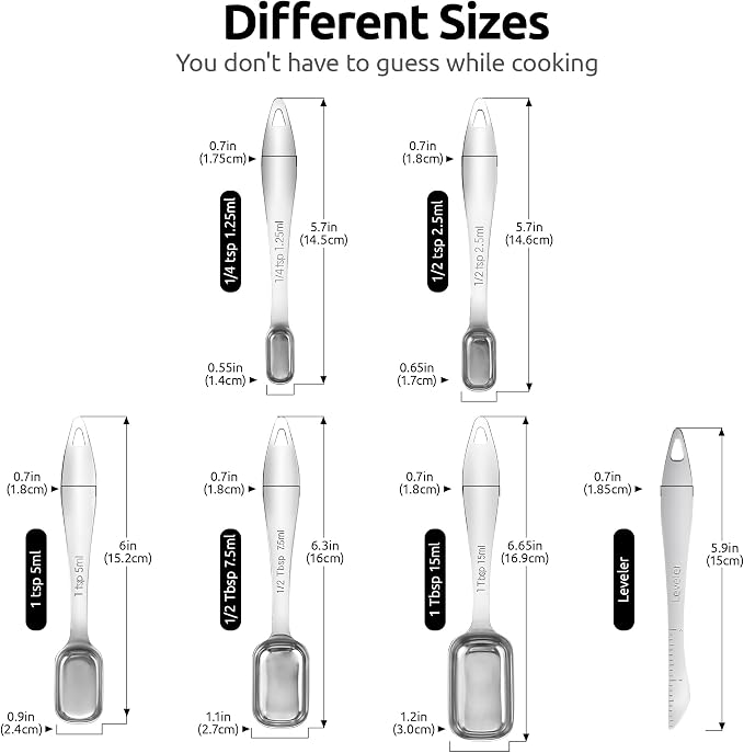 U-Taste Narrow Square Measuring Spoons: 18/8 Stainless Steel Kitchen Measure - Image 2
