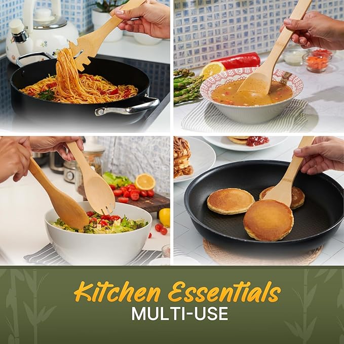Wooden Utensil Set, Bamboo Utensils – 7 PCs Wood Spoons - Image 4