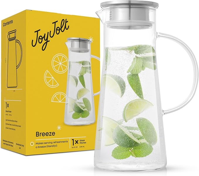 JoyJolt Glass Pitcher with Lid - 50oz Borosilicate Water Carafe by JoyJolt