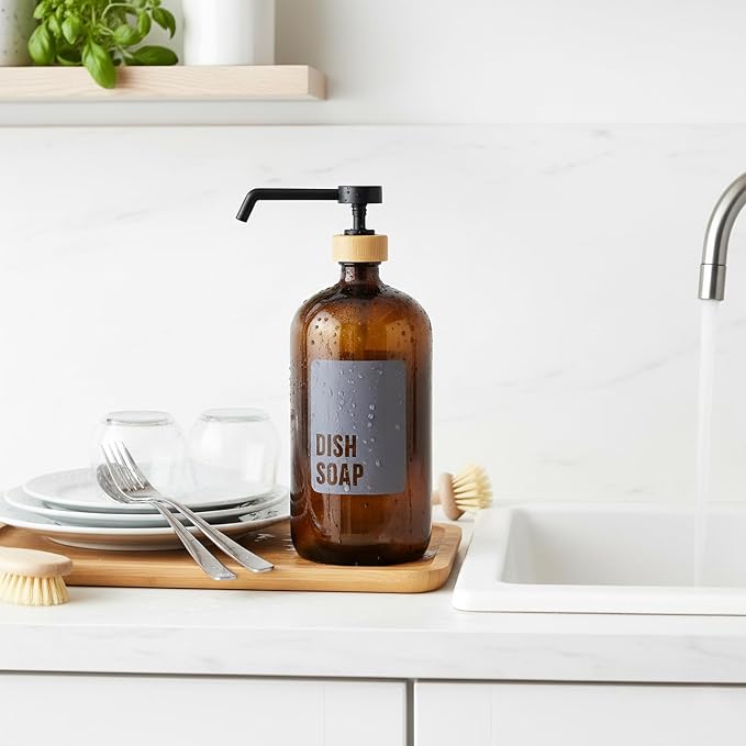 SAVVY & SORTED Amber Glass Dish Soap Dispenser - Image 6
