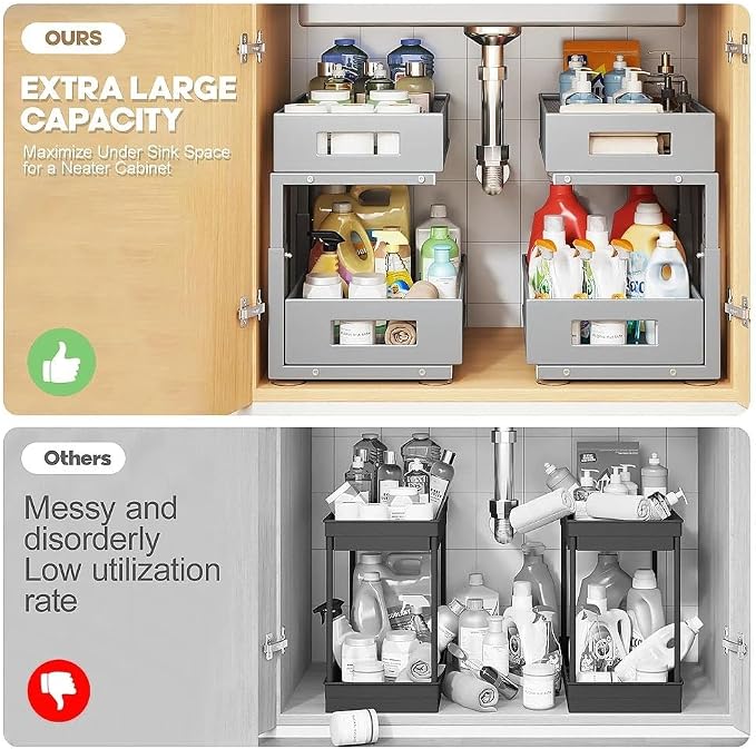 Under Sink Organizer, 2-Tier Dual Pull Out Cabinet Organizer Drawers - Image 8