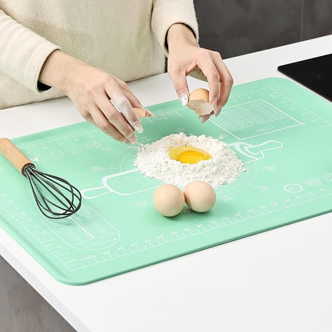 Silicone Baking Mat 20"L x 28"W, Extra Thick Dough Rolling Pad by KitchenRaku