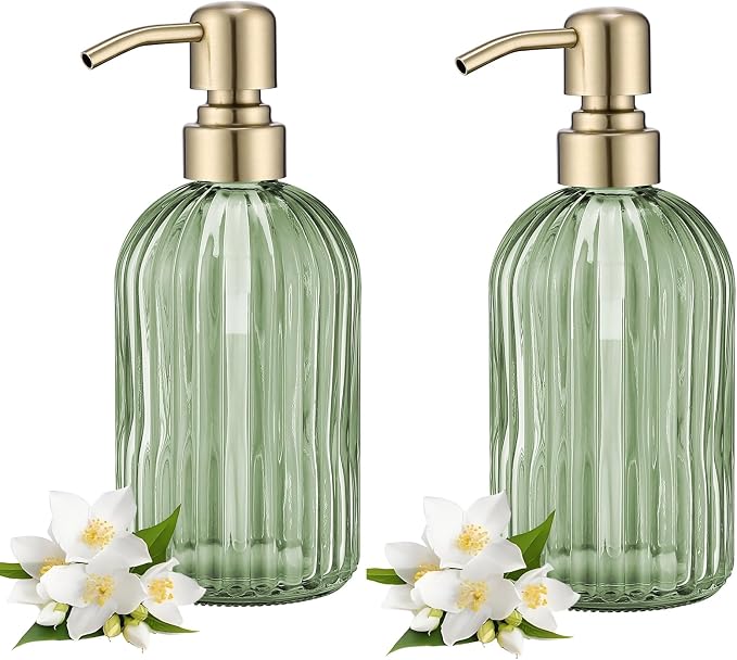 16Oz Green Glass Soap Dispenser by LEETCPHOME