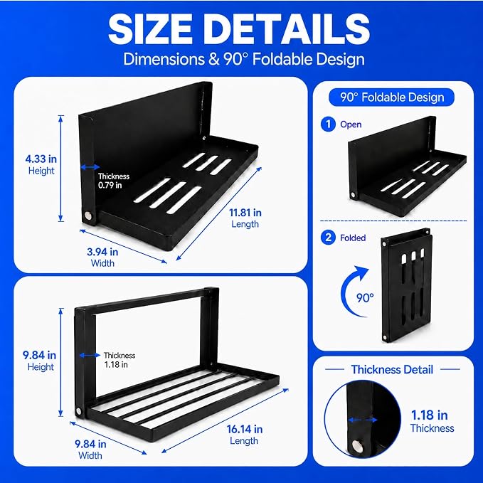 Magnetic Shelf for Washer Dryer, Foldable 2 Tier Metal Organizer Rack - Image 2
