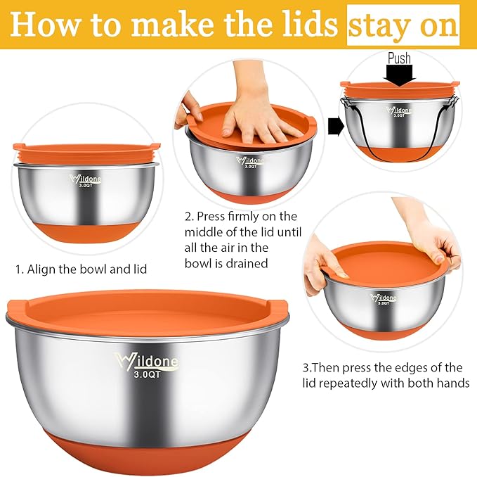 Wildone Mixing Bowls with Airtight Lids, 3 Grater Attachments, Measurement - Image 7