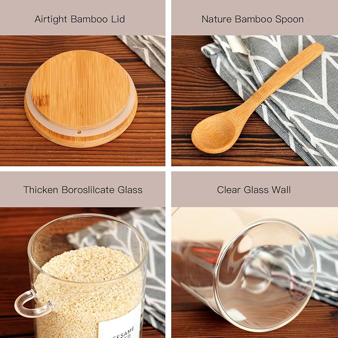 HHMJSM 6 Pcs Glass Jar with Bamboo Lid and Spoon - 17 oz Large Sugar Container - Image 6
